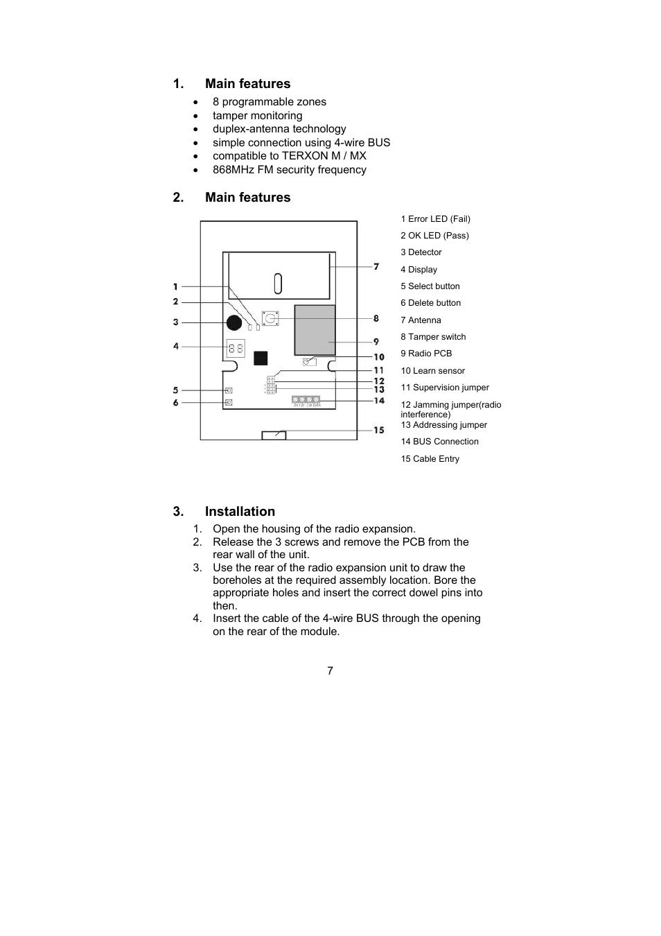Main features, Installation | ABUS AZ4120 Terxon MX 8-zone Wireless Extension User Manual | Page 7 / 32
