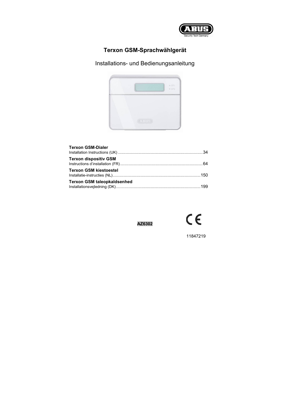 ABUS AZ6302 Terxon GSM dialer User Manual | 245 pages