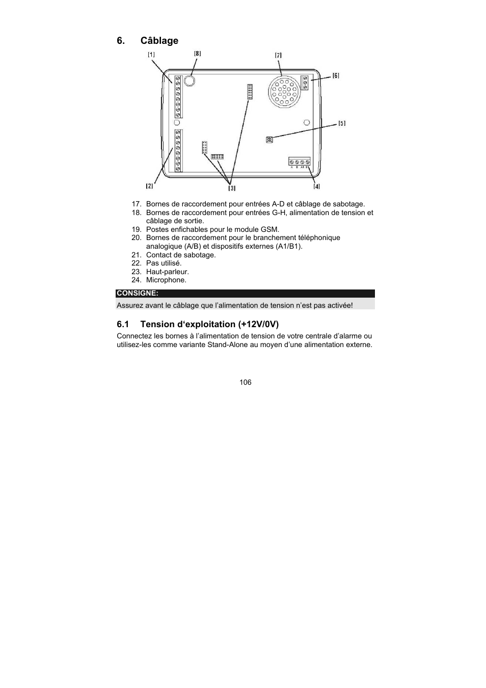 Câblage | ABUS AZ6302 Terxon GSM dialer User Manual | Page 106 / 245