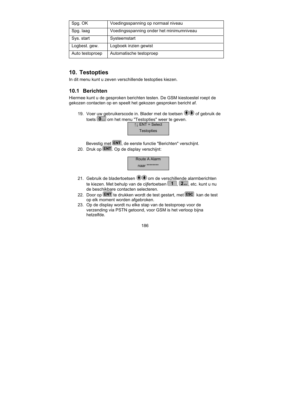 Testopties | ABUS AZ6302 Terxon GSM dialer User Manual | Page 186 / 245