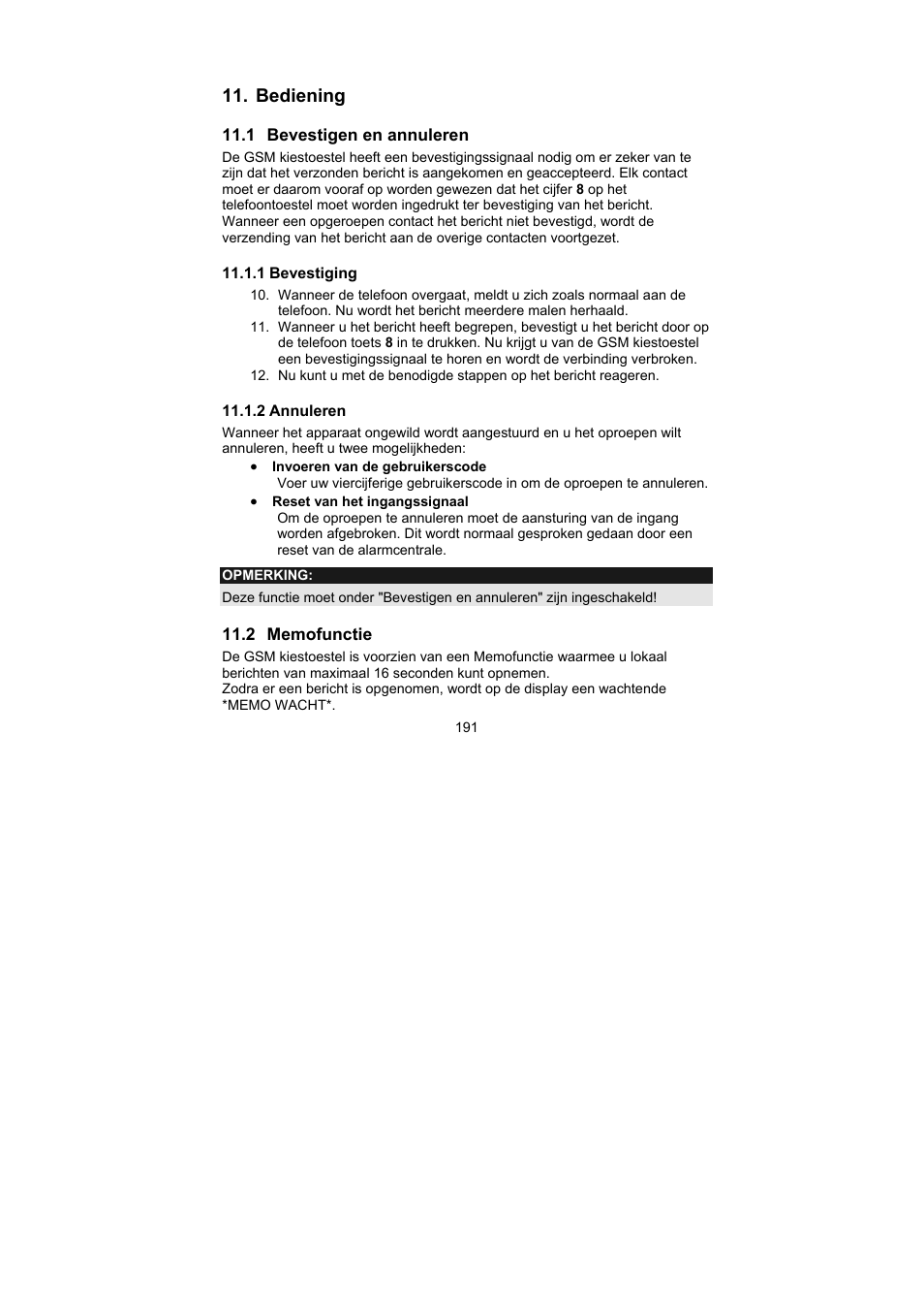 Bediening | ABUS AZ6302 Terxon GSM dialer User Manual | Page 191 / 245