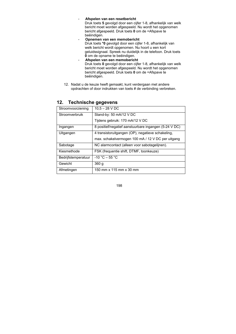Technische gegevens | ABUS AZ6302 Terxon GSM dialer User Manual | Page 198 / 245