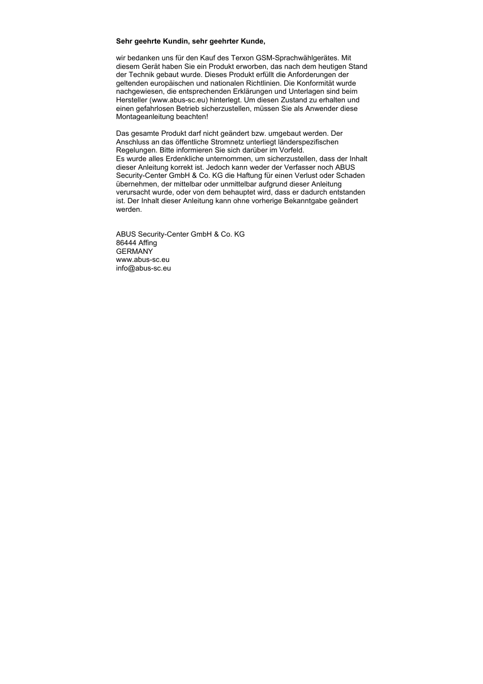 ABUS AZ6302 Terxon GSM dialer User Manual | Page 2 / 245