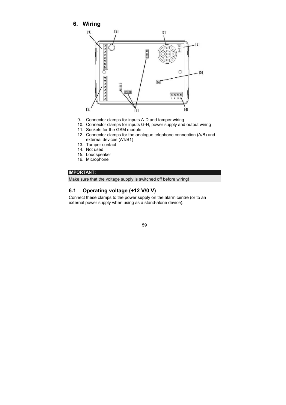 Wiring | ABUS AZ6302 Terxon GSM dialer User Manual | Page 59 / 245