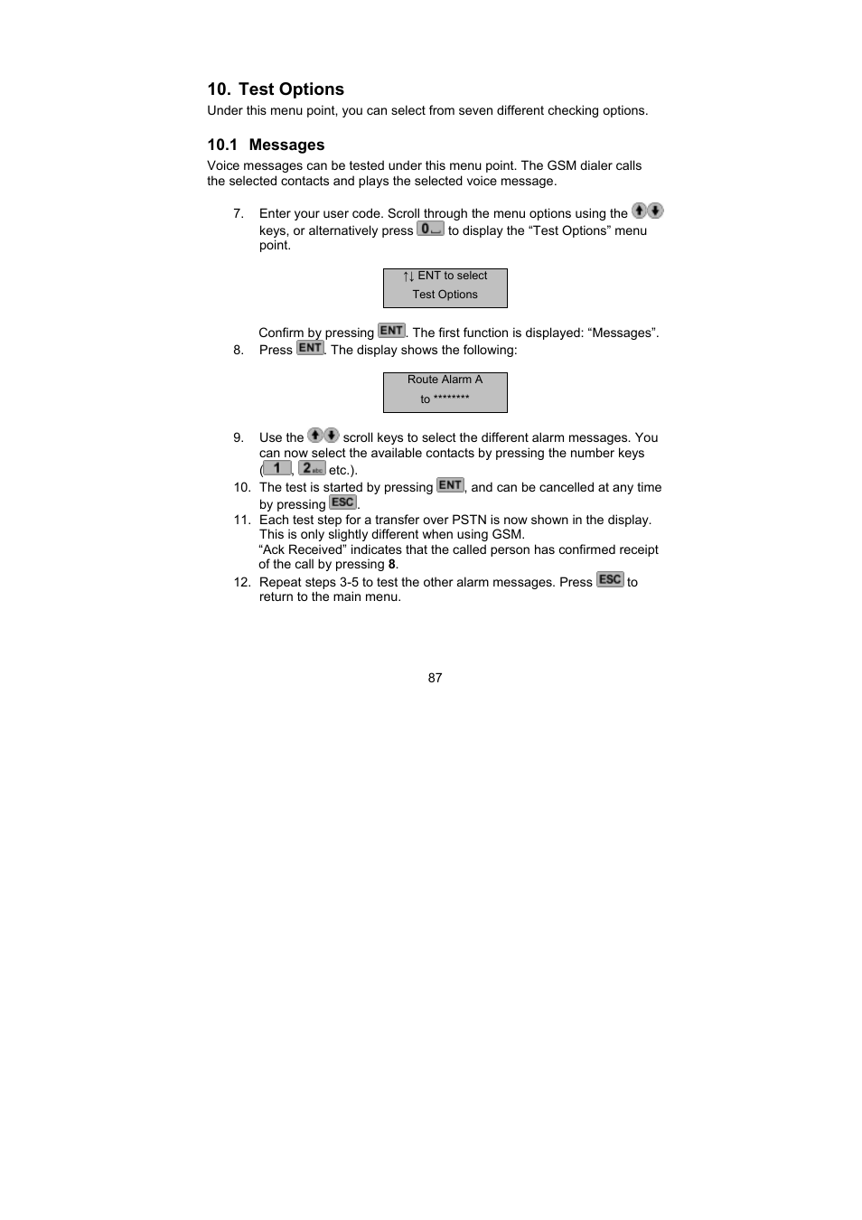 Test options | ABUS AZ6302 Terxon GSM dialer User Manual | Page 87 / 245