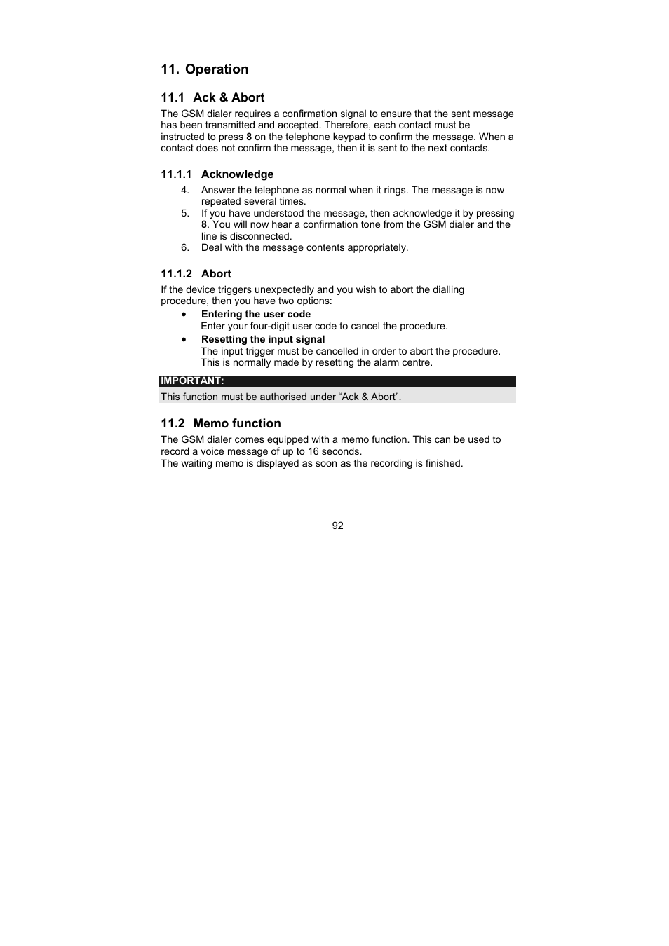 Operation | ABUS AZ6302 Terxon GSM dialer User Manual | Page 92 / 245