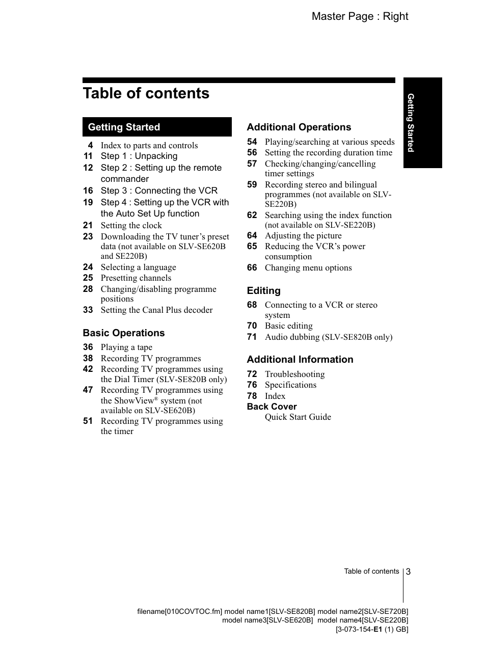 Sony SLV-SE220B User Manual | Page 3 / 80