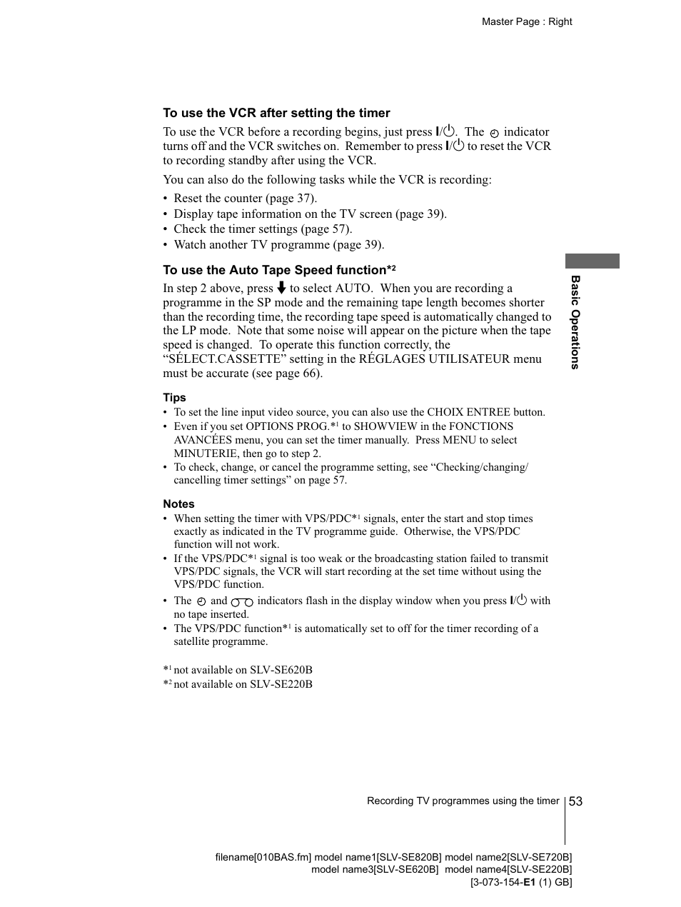 To use the auto tape speed function | Sony SLV-SE220B User Manual | Page 53 / 80