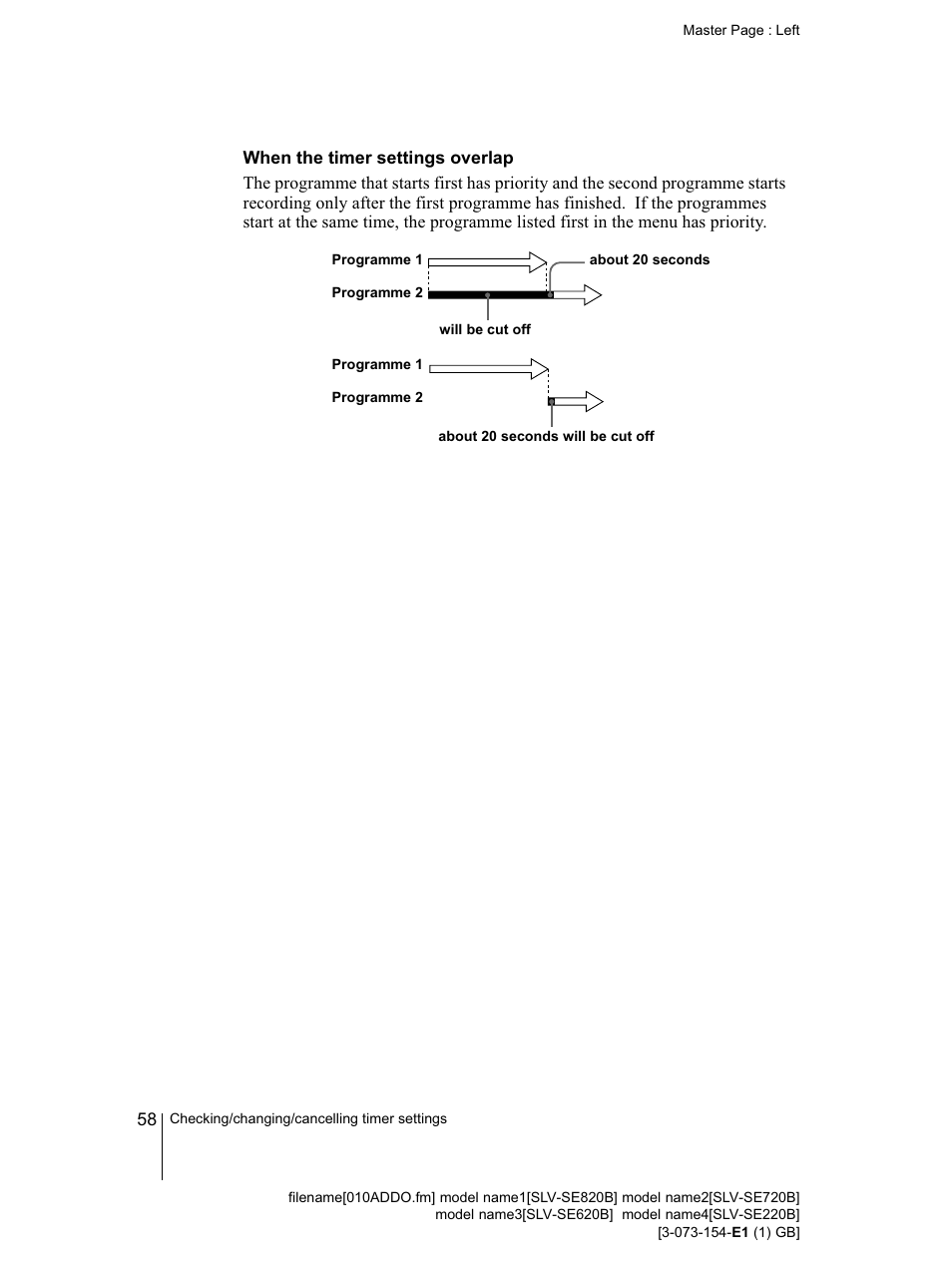 When the timer settings overiap | Sony SLV-SE220B User Manual | Page 58 / 80