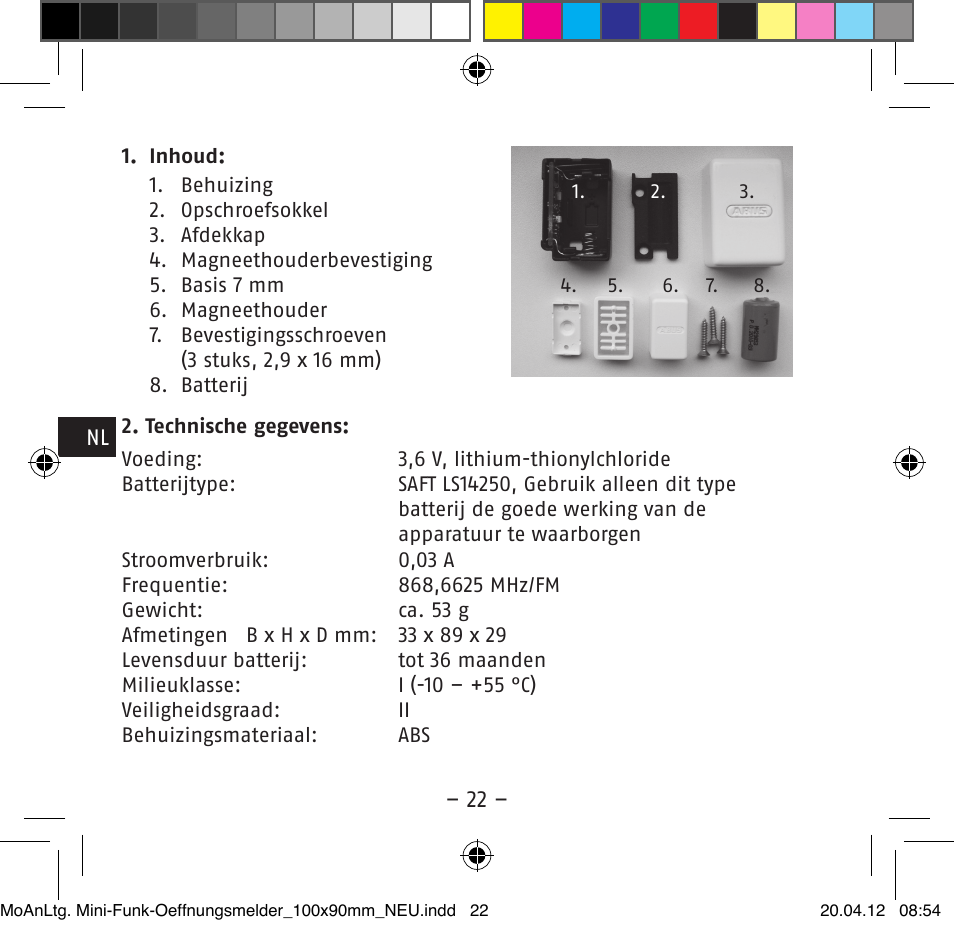 ABUS FUMK50020 Secvest Mini Wireless Magnetic Contact Detector User Manual | Page 22 / 52