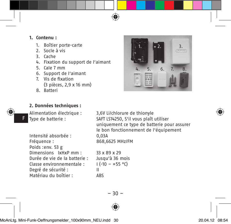 ABUS FUMK50020 Secvest Mini Wireless Magnetic Contact Detector User Manual | Page 30 / 52