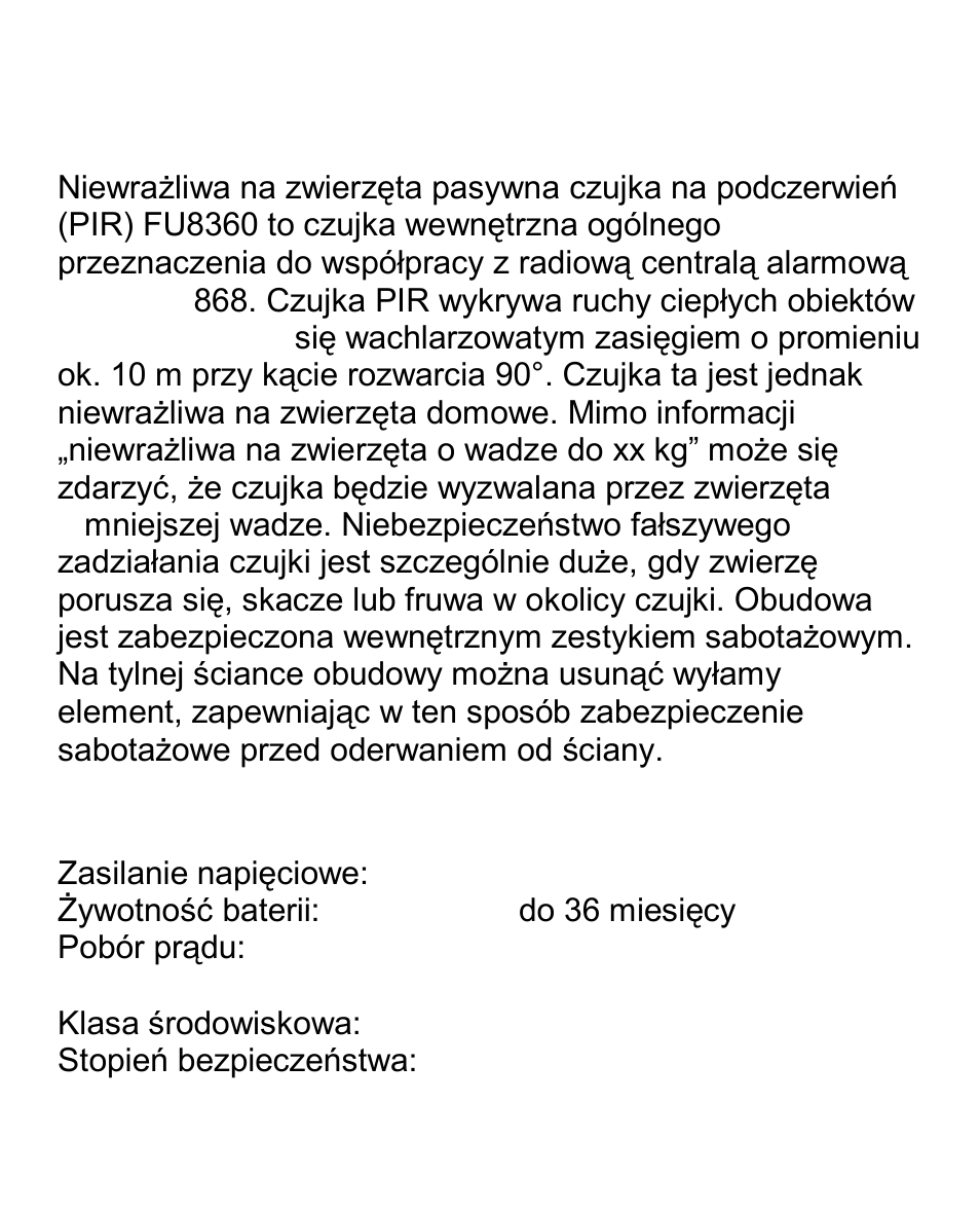 Wprowadzenie, Dane techniczne | ABUS FU8360 Secvest 2WAY Pet Immune Wireless Motion Detector User Manual | Page 78 / 85