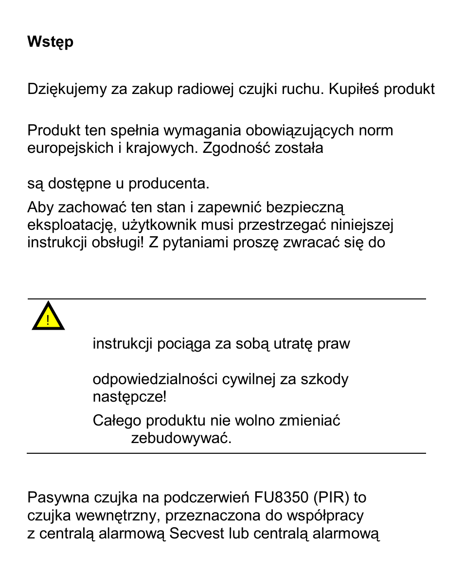 Wstęp, Wprowadzenie | ABUS FU8350 Secvest 2WAY Wireless Motion Detector User Manual | Page 75 / 87