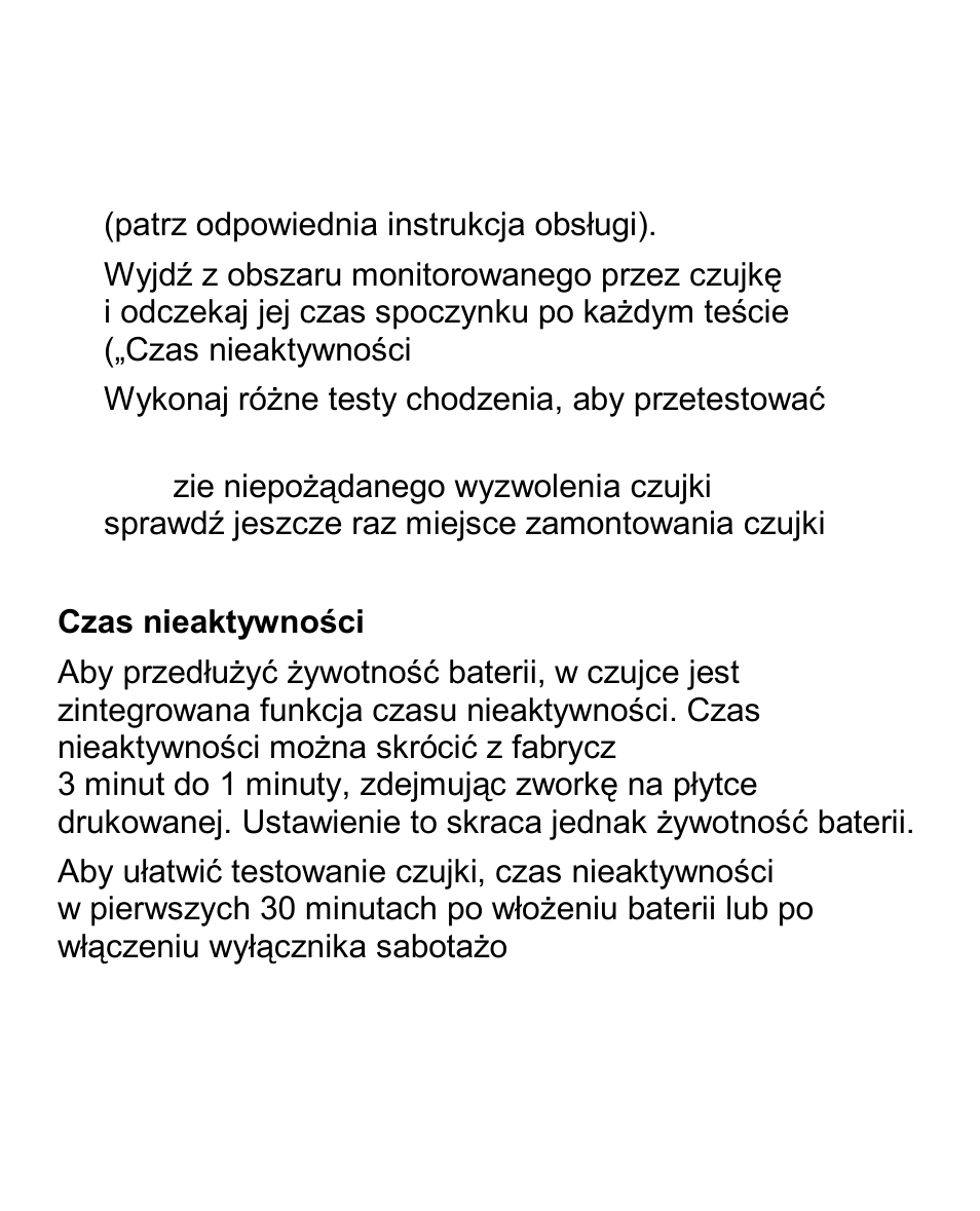 Test pir, Czas nieaktywności | ABUS FU8350 Secvest 2WAY Wireless Motion Detector User Manual | Page 86 / 87