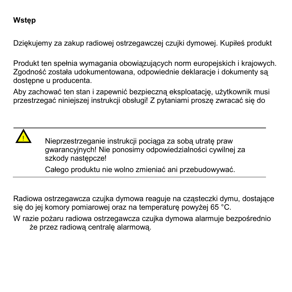 Wstęp, Wprowadzenie | ABUS FU8340 Secvest 2WAY Wireless Smoke Detector User Manual | Page 76 / 86