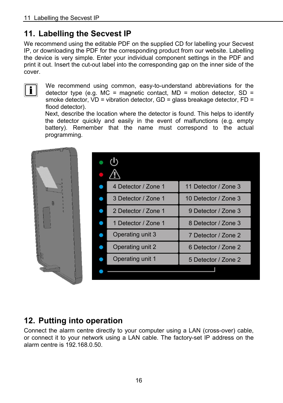 Labelling the secvest ip, Putting into operation | ABUS FUAA10021 Secvest IP Basic Set Operating instructions User Manual | Page 17 / 81