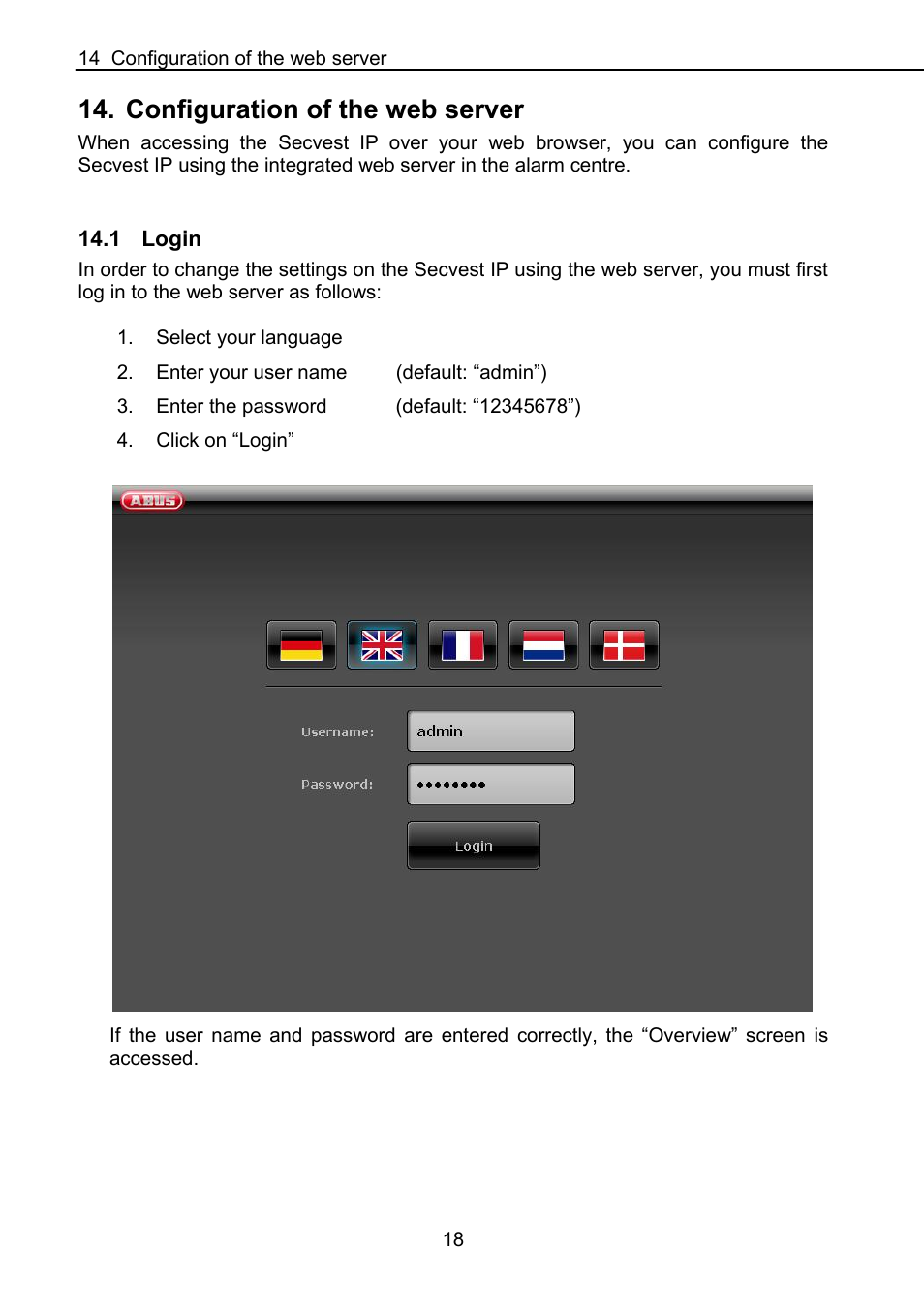 Configuration of the web server | ABUS FUAA10021 Secvest IP Basic Set Operating instructions User Manual | Page 19 / 81