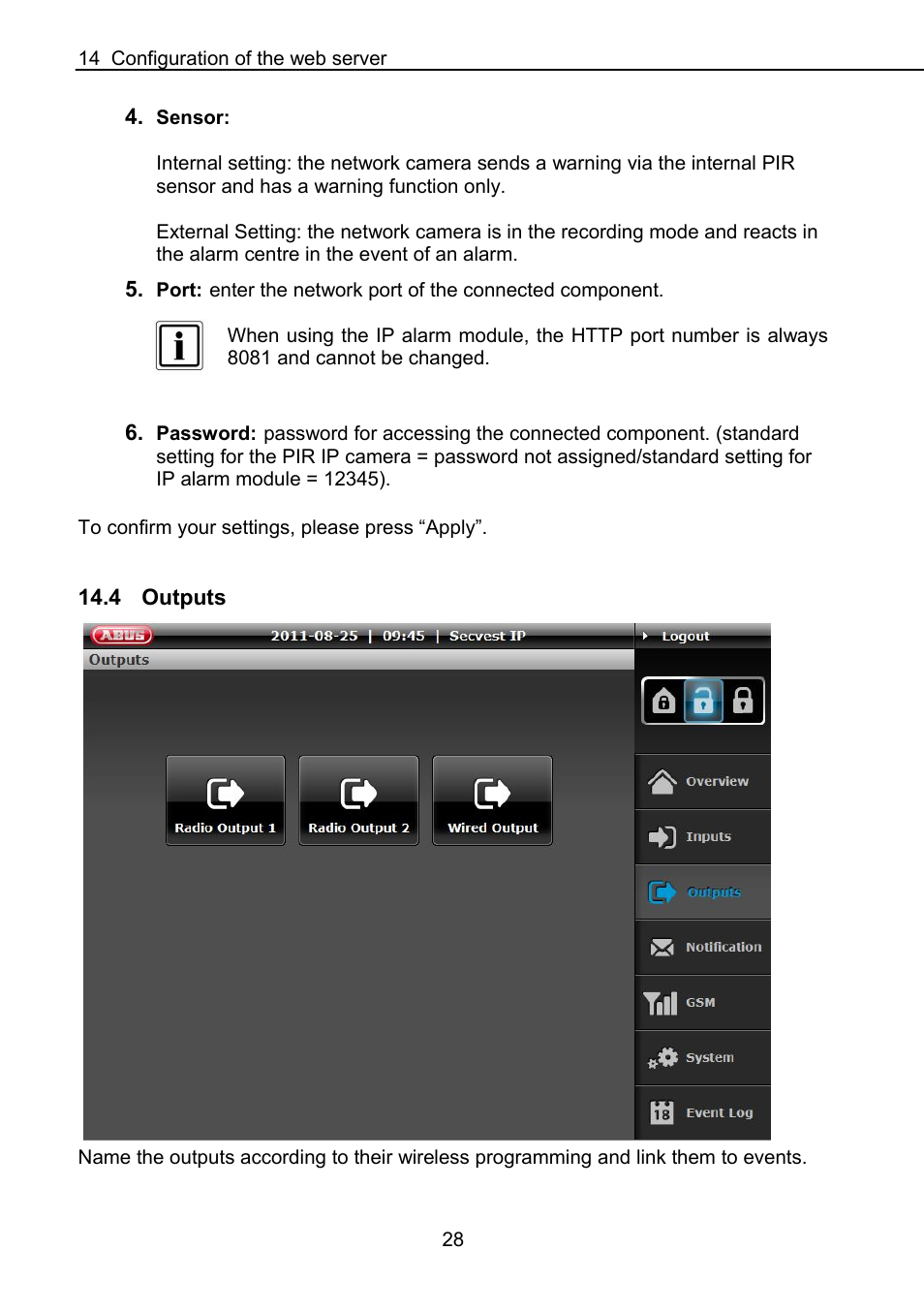 4 outputs | ABUS FUAA10021 Secvest IP Basic Set Operating instructions User Manual | Page 29 / 81