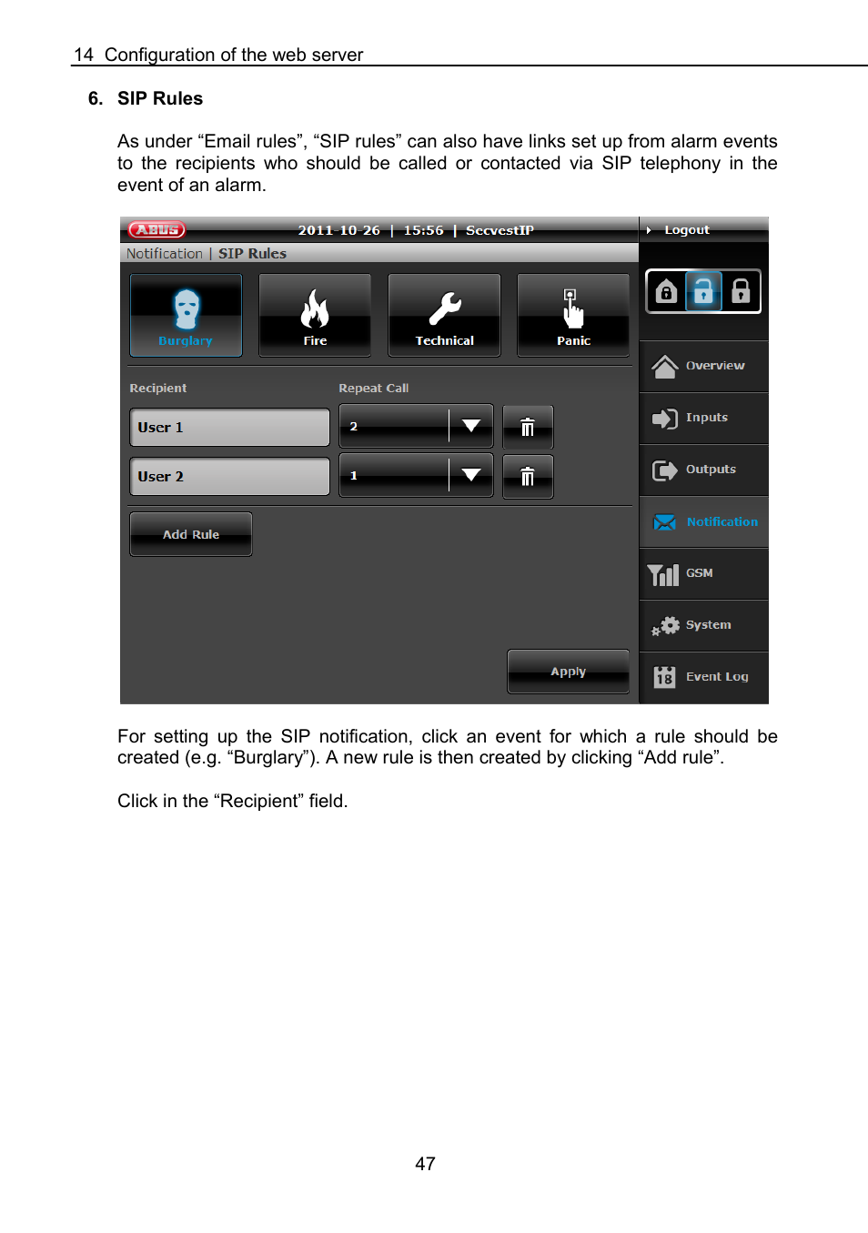ABUS FUAA10021 Secvest IP Basic Set Operating instructions User Manual | Page 48 / 81