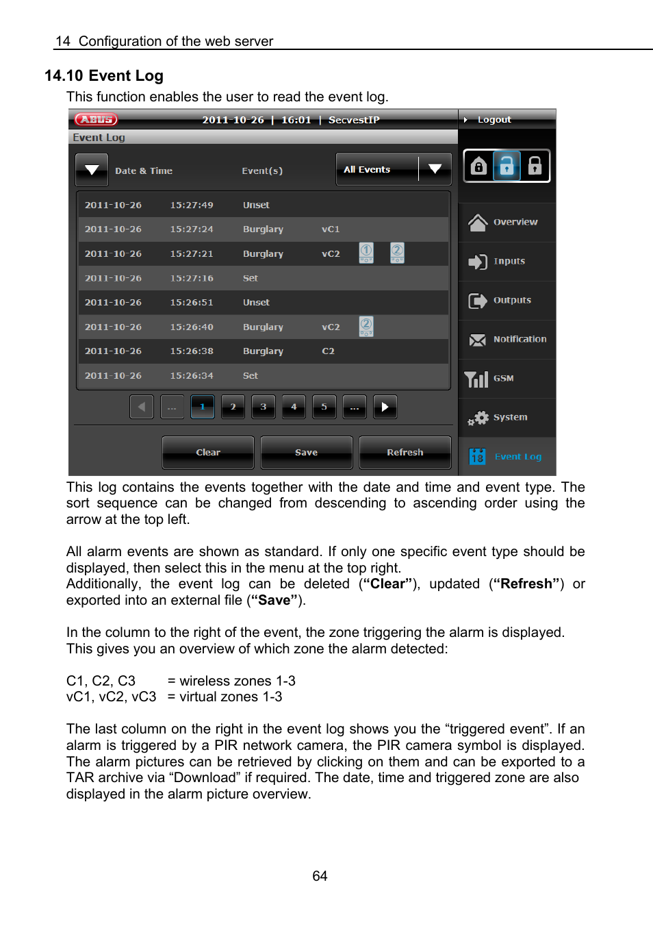 10 event log | ABUS FUAA10021 Secvest IP Basic Set Operating instructions User Manual | Page 65 / 81