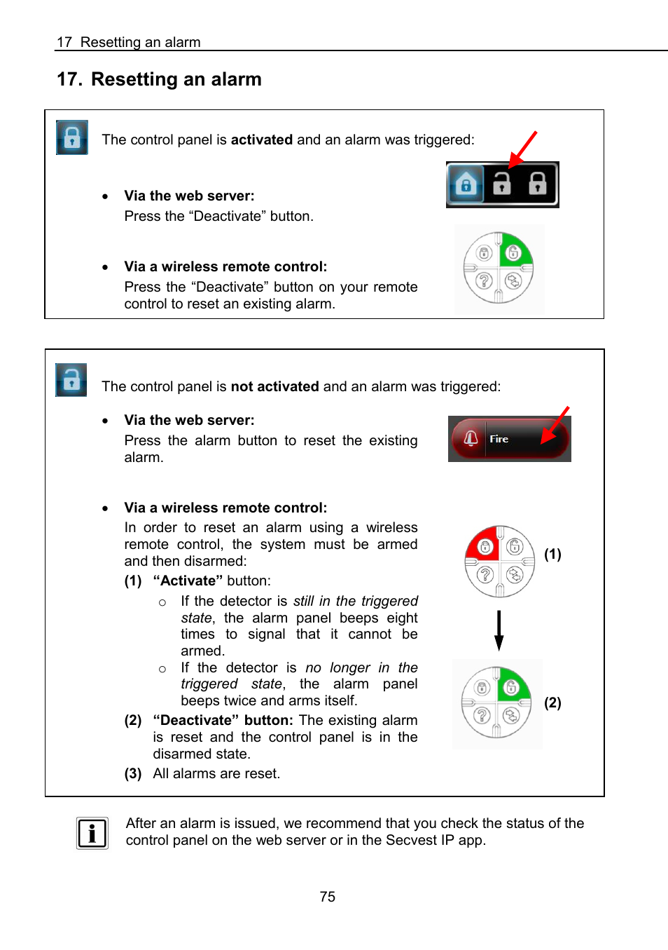 Resetting an alarm | ABUS FUAA10021 Secvest IP Basic Set Operating instructions User Manual | Page 76 / 81