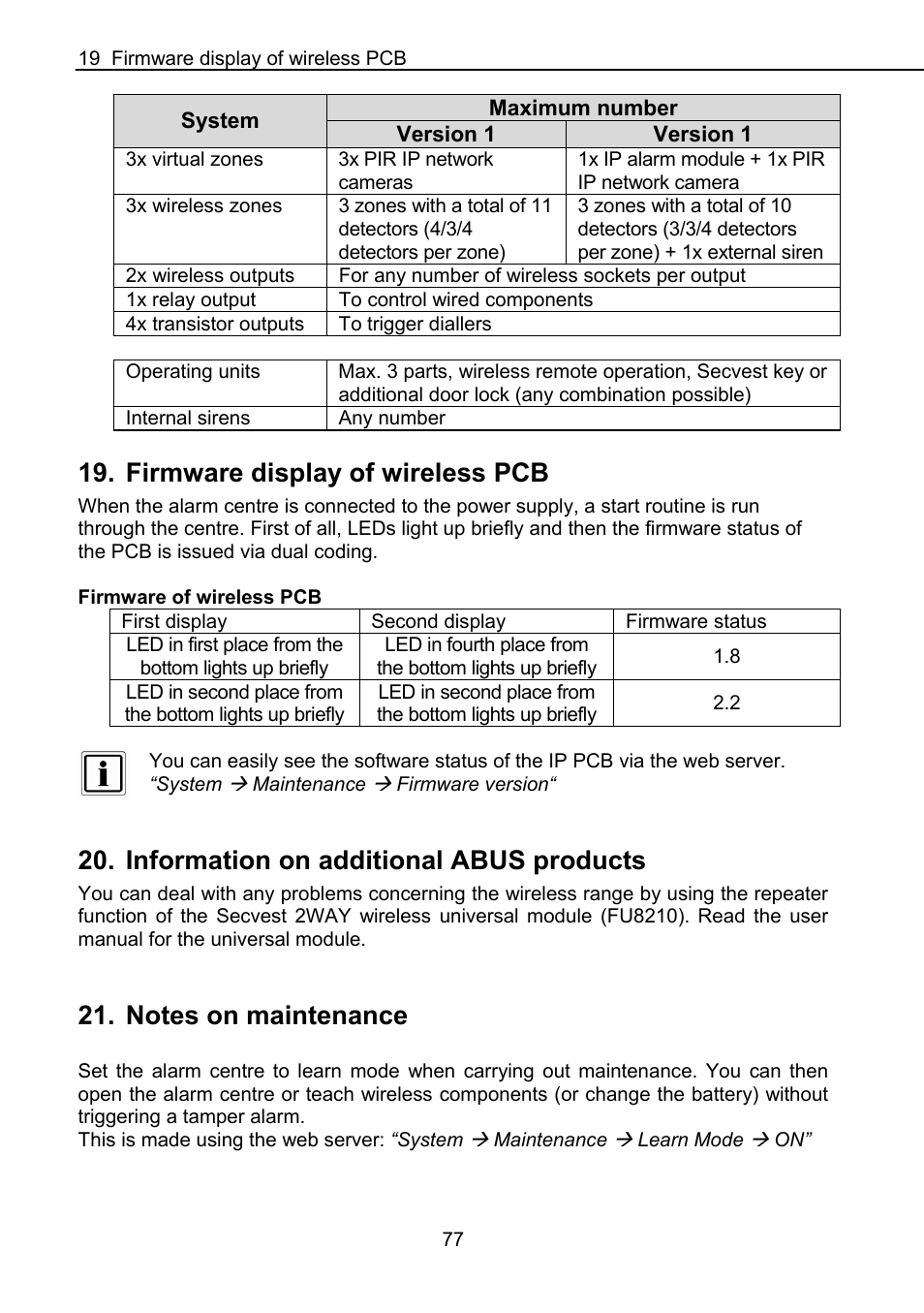 Firmware display of wireless pcb, Information on additional abus products | ABUS FUAA10021 Secvest IP Basic Set Operating instructions User Manual | Page 78 / 81