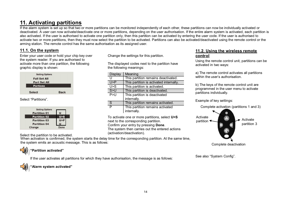 Activating partitions | ABUS FU8006 Secvest 2WAY Wireless Alarm Control Panel (UK, DK, IT) Operating instructions User Manual | Page 14 / 47