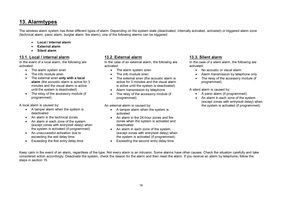 Alarmtypes | ABUS FU8006 Secvest 2WAY Wireless Alarm Control Panel (UK, DK, IT) Operating instructions User Manual | Page 16 / 47