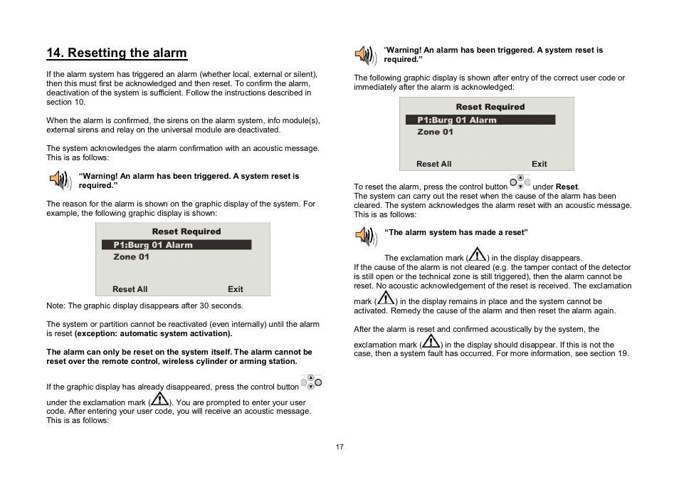 Resetting the alarm | ABUS FU8006 Secvest 2WAY Wireless Alarm Control Panel (UK, DK, IT) Operating instructions User Manual | Page 17 / 47