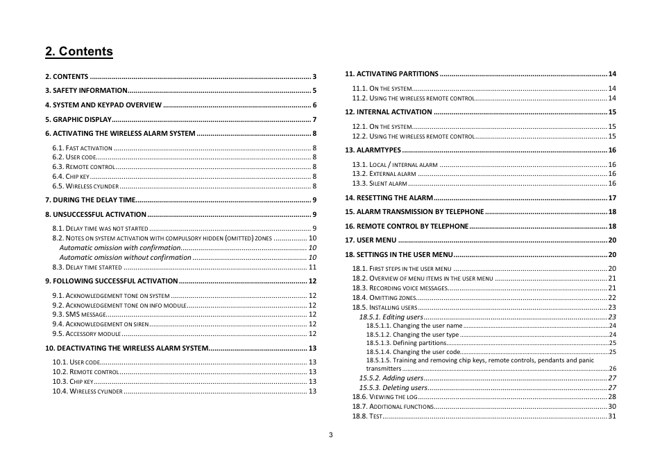 ABUS FU8006 Secvest 2WAY Wireless Alarm Control Panel (UK, DK, IT) Operating instructions User Manual | Page 3 / 47