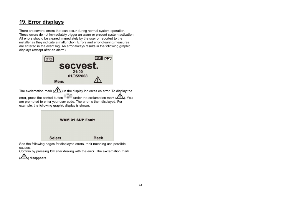 Error displays | ABUS FU8006 Secvest 2WAY Wireless Alarm Control Panel (UK, DK, IT) Operating instructions User Manual | Page 44 / 47