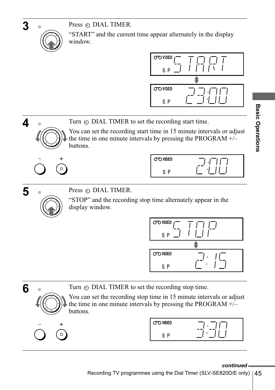 N program +/- buttons* (45) (57), I~in, 1 1 l l \ 1 | I ~ i n n, I n n, T n f 1 l i 1 | Sony SLV-SE220D User Manual | Page 45 / 80