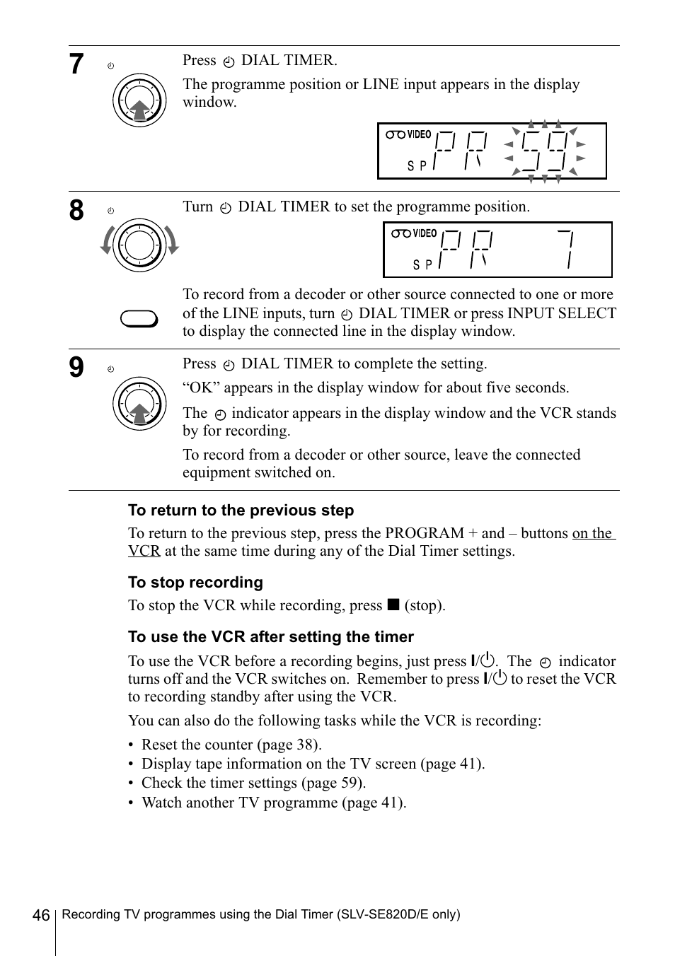 C timer indicator (46), Sptj±ruj, Odvideo j — j j — j 1 s p 1 h1 | Sony SLV-SE220D User Manual | Page 46 / 80