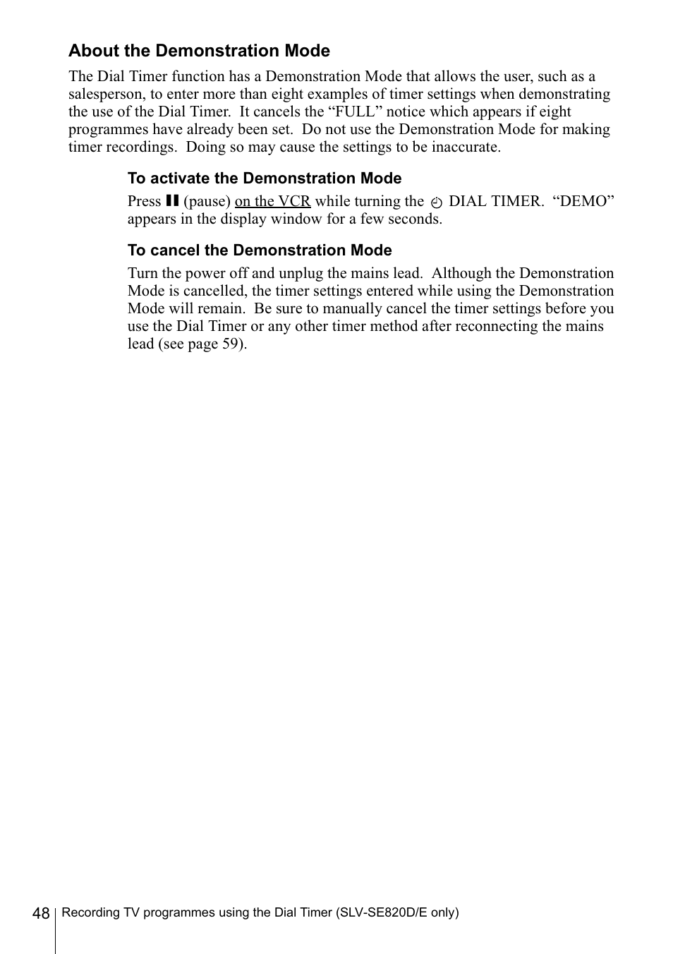 About the demonstration mode | Sony SLV-SE220D User Manual | Page 48 / 80