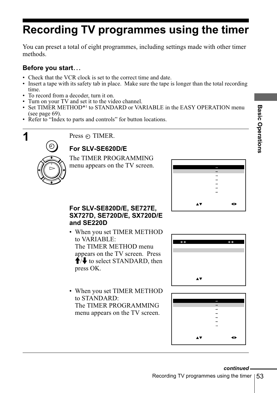 Recording tv programmes using the timer | Sony SLV-SE220D User Manual | Page 53 / 80