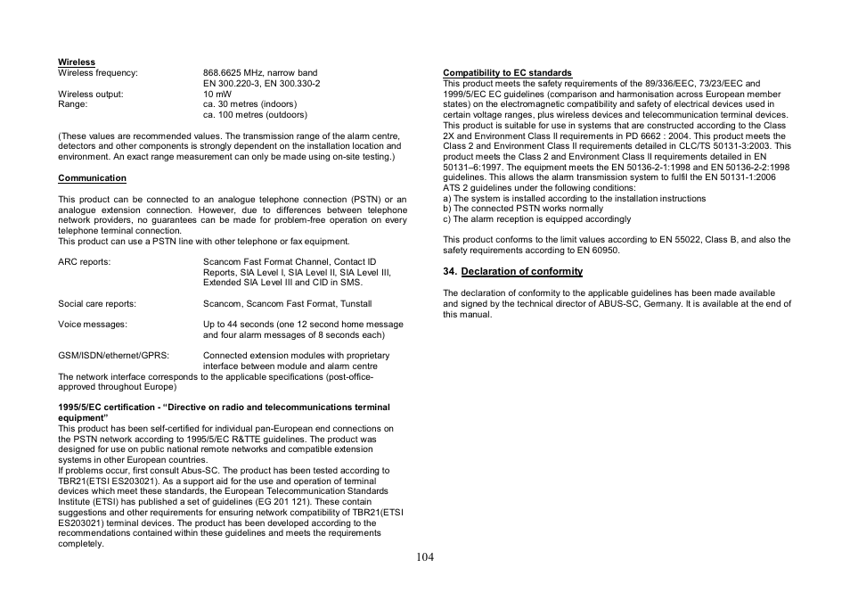 ABUS FU8007 Secvest 2WAY Base Kit Installation User Manual | Page 104 / 106