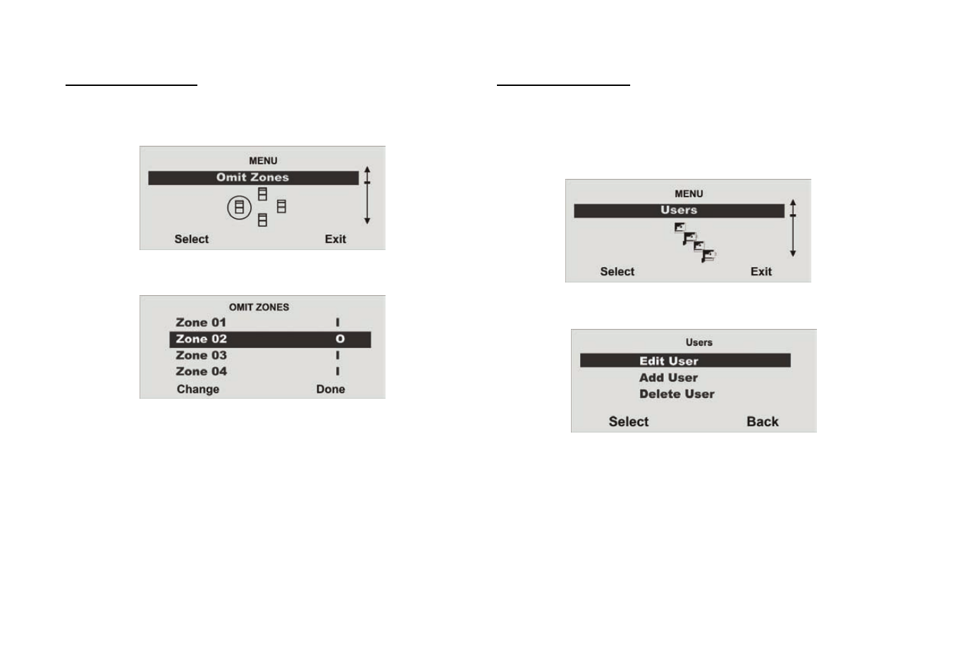 Omitting zones, Installing users | ABUS FU8007 Secvest 2WAY Base Kit Operating instructions User Manual | Page 21 / 48