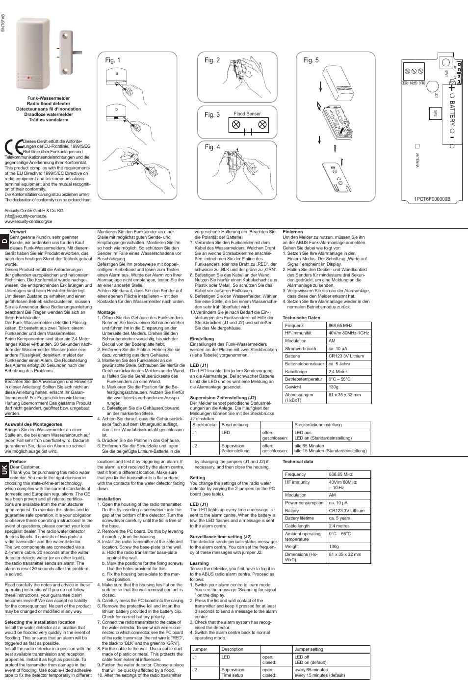 ABUS FU9040 Privest wireless flood detector User Manual | 2 pages