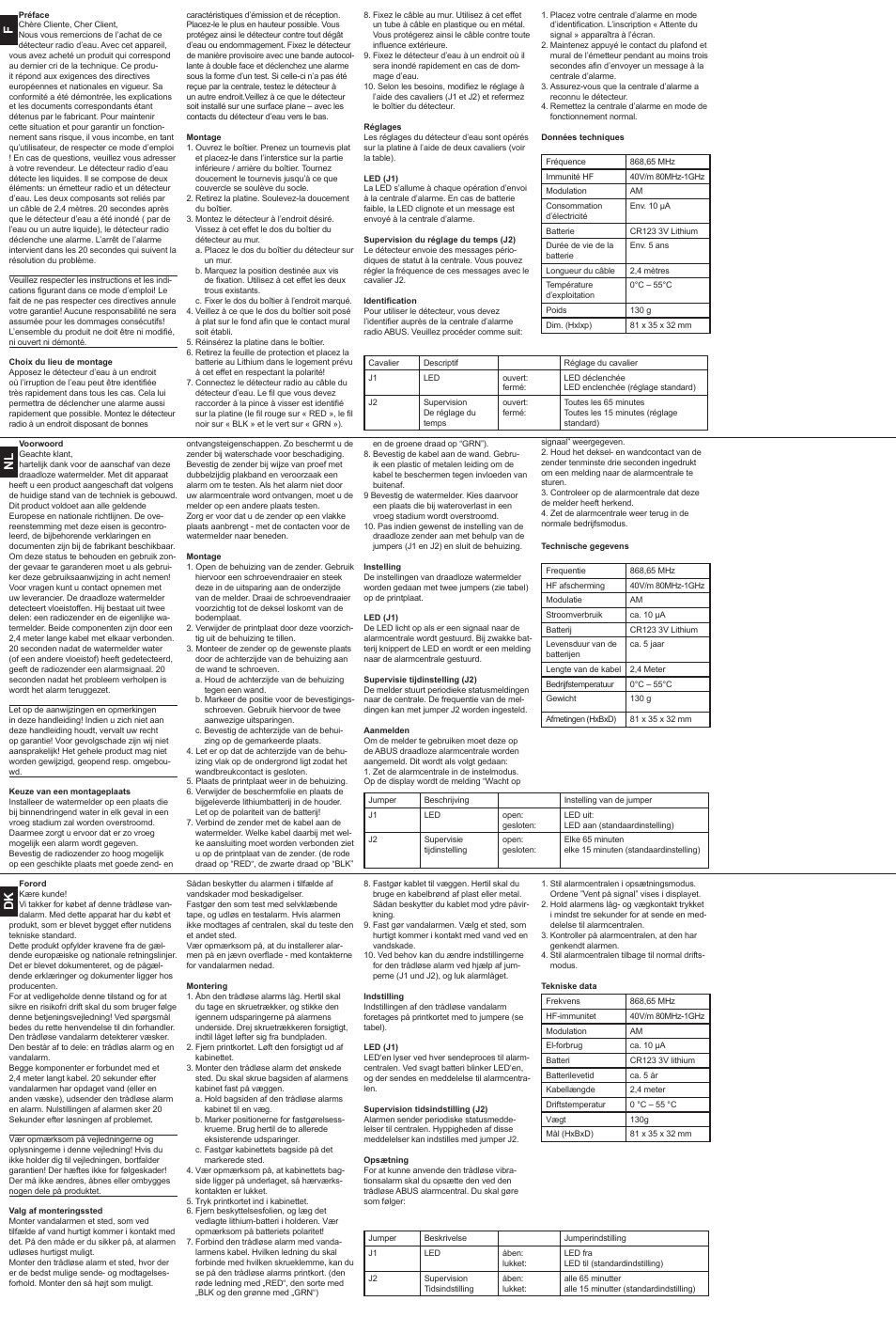 Nl dk f | ABUS FU9040 Privest wireless flood detector User Manual | Page 2 / 2