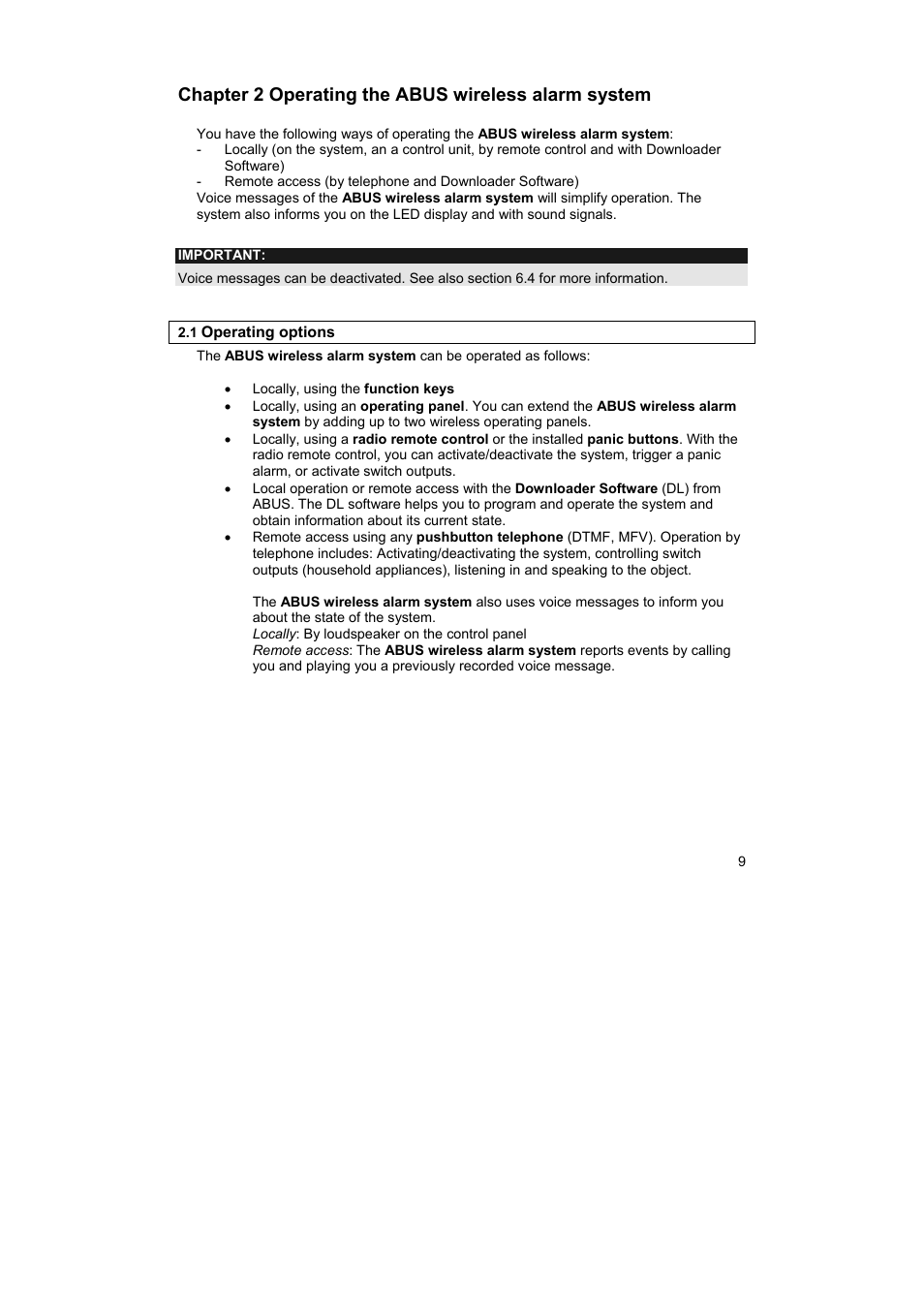 Chapter 2 operating the abus wireless alarm system | ABUS FU9001 Privest Wireless Alarm Base Set Operating instructions User Manual | Page 13 / 56