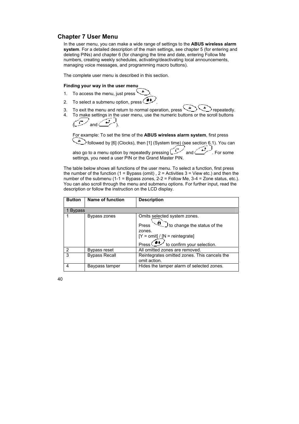 Chapter 7 user menu | ABUS FU9001 Privest Wireless Alarm Base Set Operating instructions User Manual | Page 44 / 56