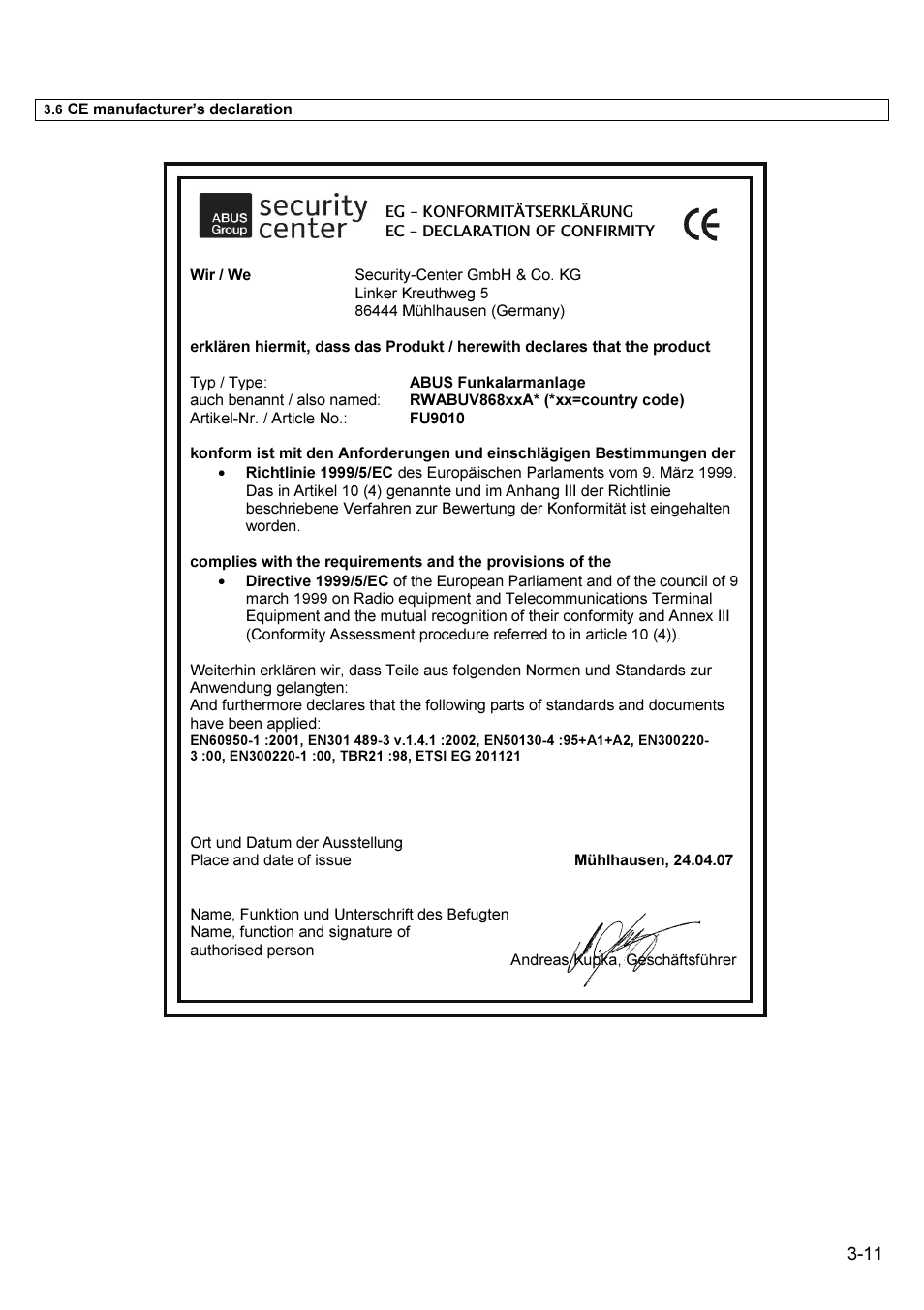 ABUS FU9001 Privest Wireless Alarm Base Set Installation User Manual | Page 11 / 96