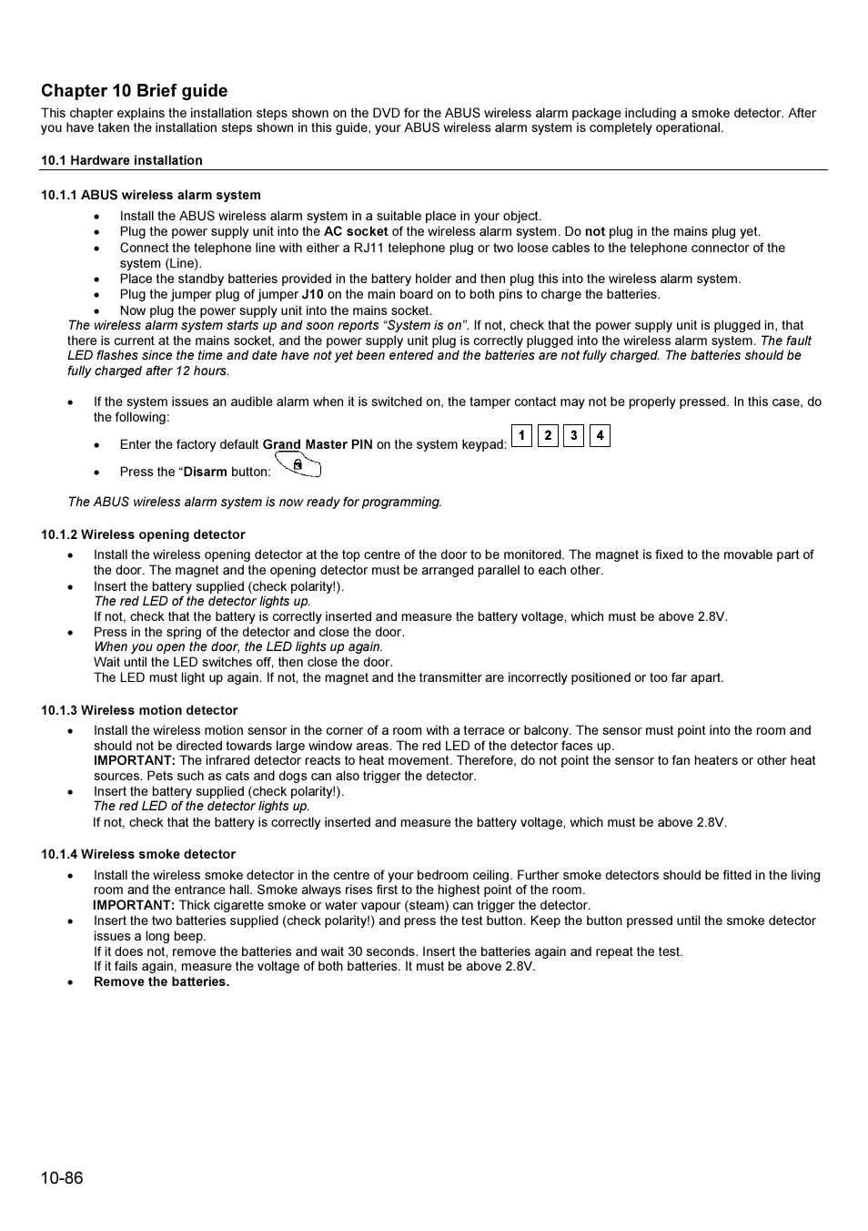 Chapter 10 brief guide | ABUS FU9001 Privest Wireless Alarm Base Set Installation User Manual | Page 86 / 96