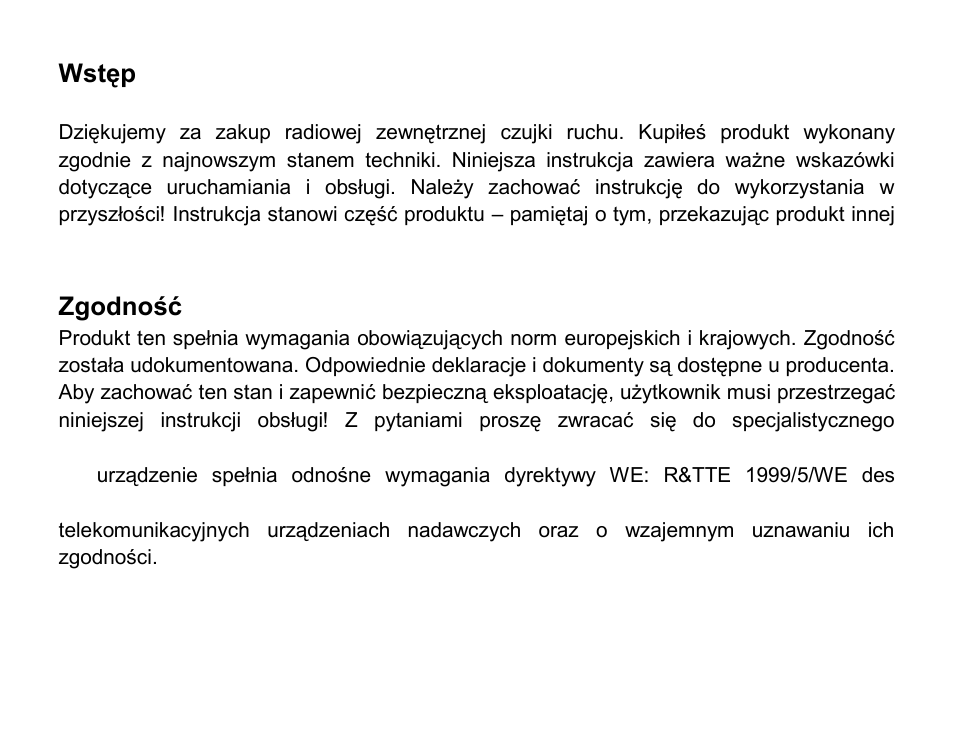 Wstęp, Zgodność | ABUS FUBW50021 Secvest wireless outdoor motion detector User Manual | Page 93 / 110
