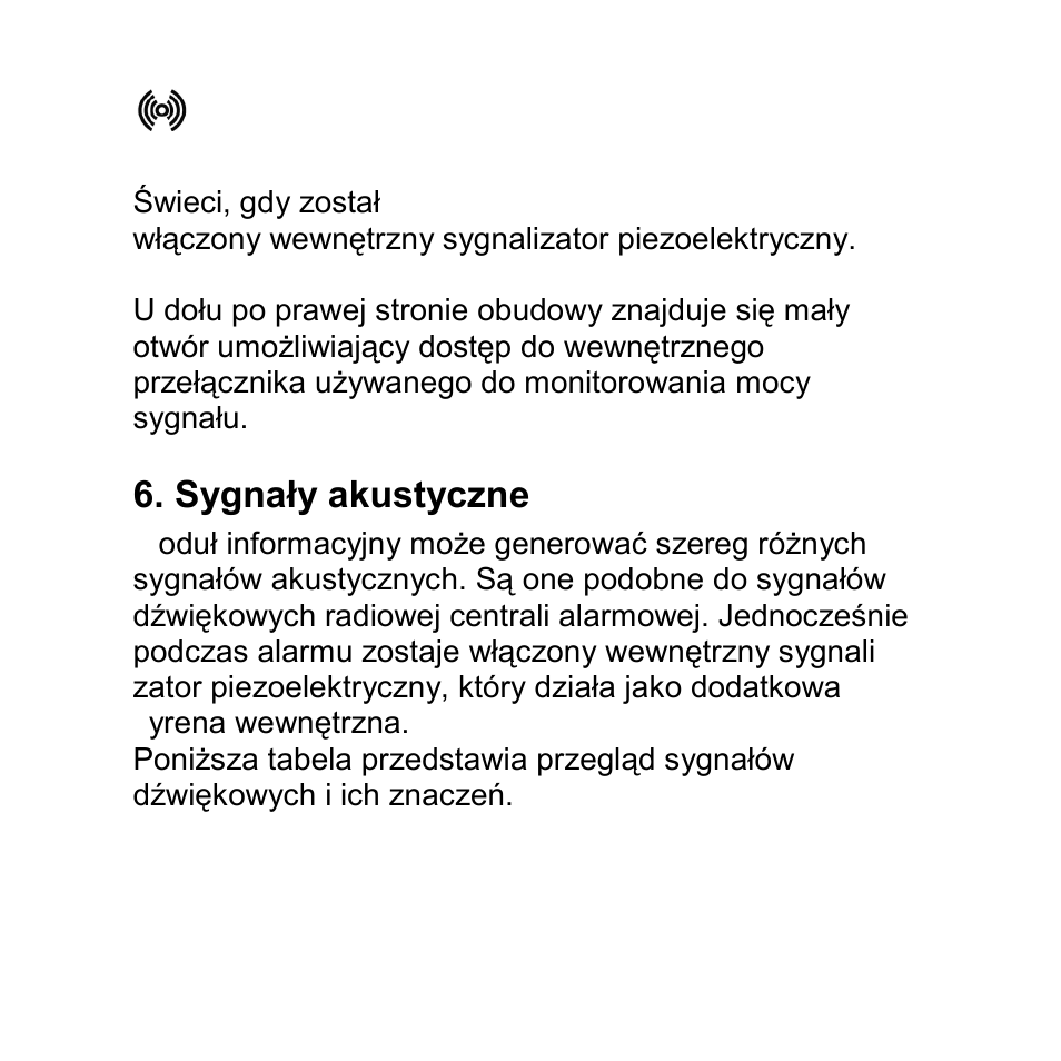 Sygnały akustyczne | ABUS FU8200 Secvest 2WAY Wireless Info Module User Manual | Page 143 / 155