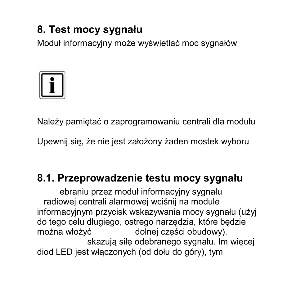 152 8. test mocy sygnału, Przeprowadzenie testu mocy sygnału | ABUS FU8200 Secvest 2WAY Wireless Info Module User Manual | Page 152 / 155