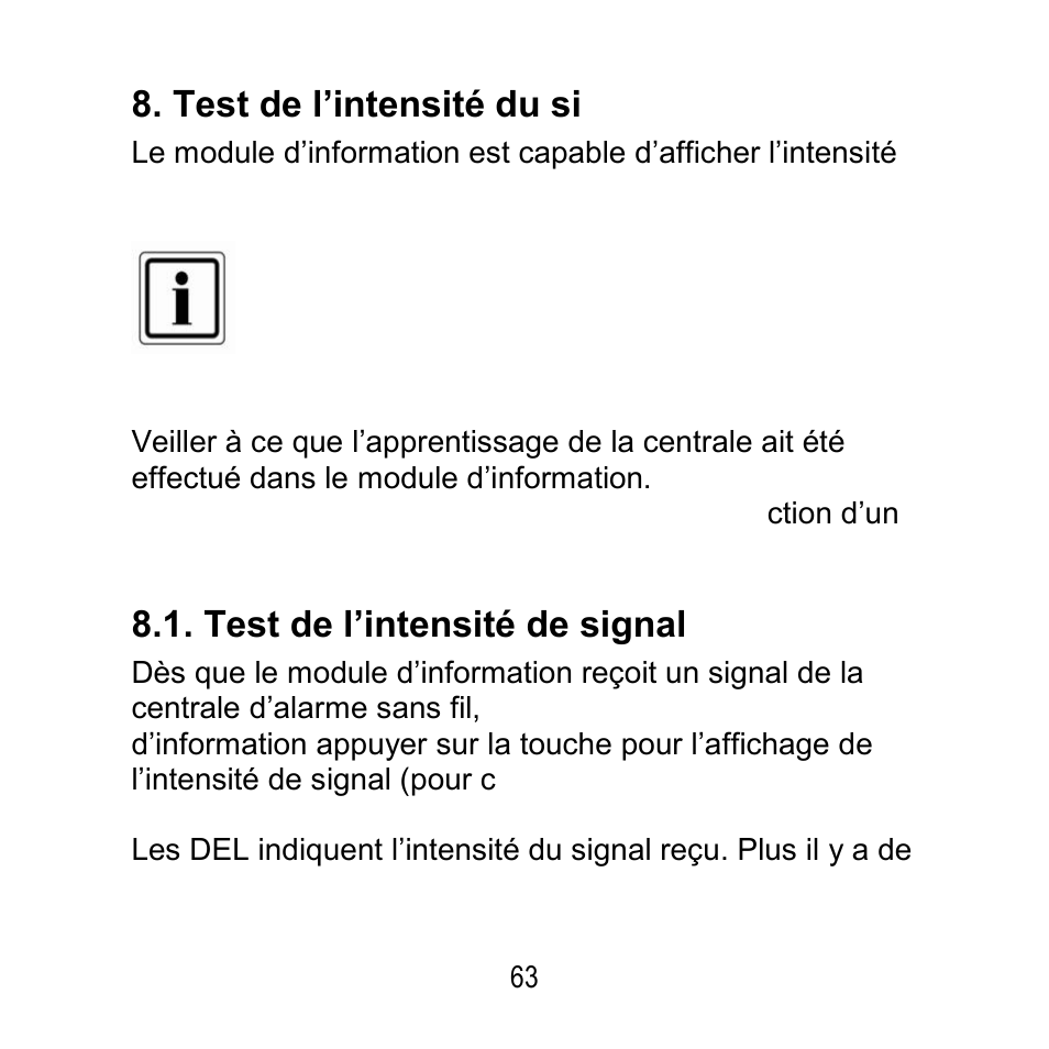 Test de l’intensité du signal, Test de l’intensité de signal | ABUS FU8200 Secvest 2WAY Wireless Info Module User Manual | Page 63 / 155