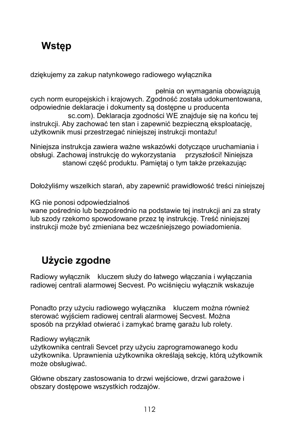 Wstęp, Użycie zgodne z przeznaczeniem | ABUS FUBE50060 Secvest 2WAY Wireless Key Switch User Manual | Page 112 / 130