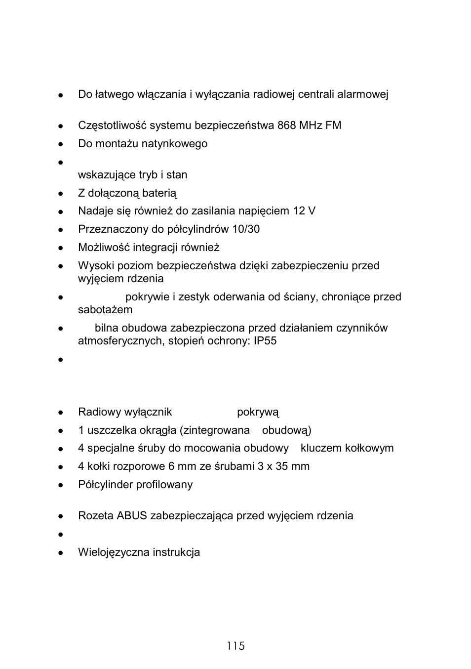 Podstawowe cechy, Zakres dostawy | ABUS FUBE50060 Secvest 2WAY Wireless Key Switch User Manual | Page 115 / 130