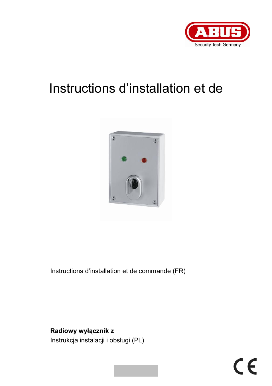 Interrupteur à clé, Instructions d’installation et de commande | ABUS FUBE50060 Secvest 2WAY Wireless Key Switch User Manual | Page 39 / 130